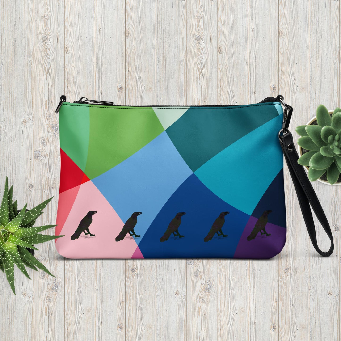 Vibrant Patchwork Raven Crossbody Bag