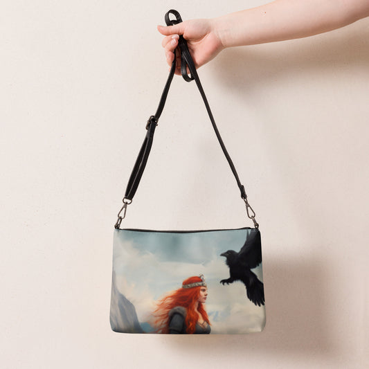 Raven Elegance: Premium Faux Leather Crossbody Bag With Artistic Flair