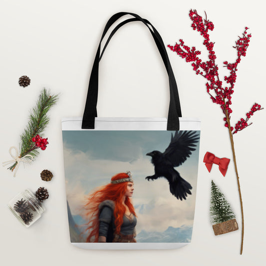 Viking Woman In The Clouds With Raven Tote