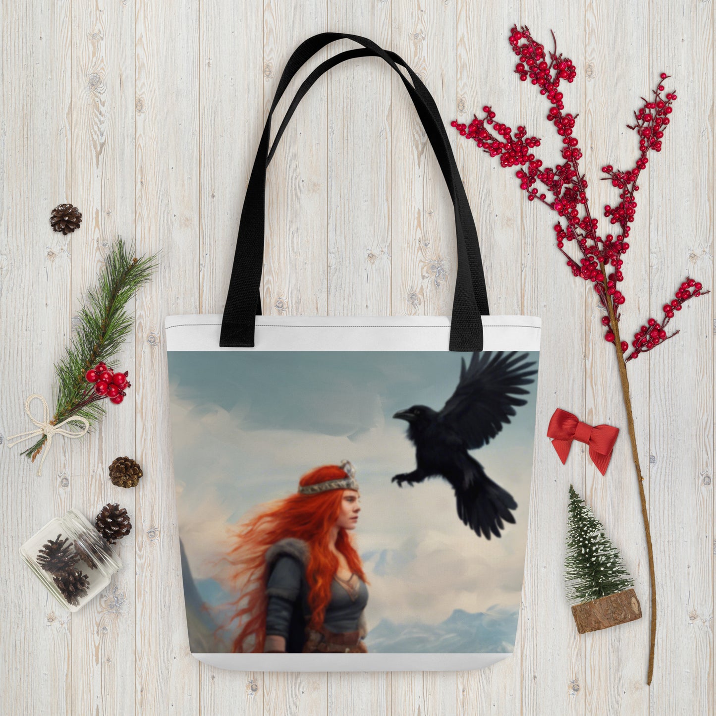 Viking Woman In The Clouds With Raven Tote