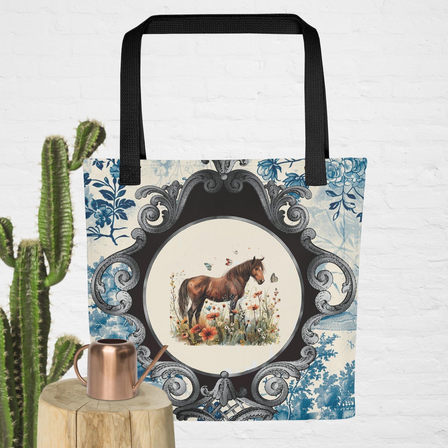 Vintage Blue Horse Tote Bag