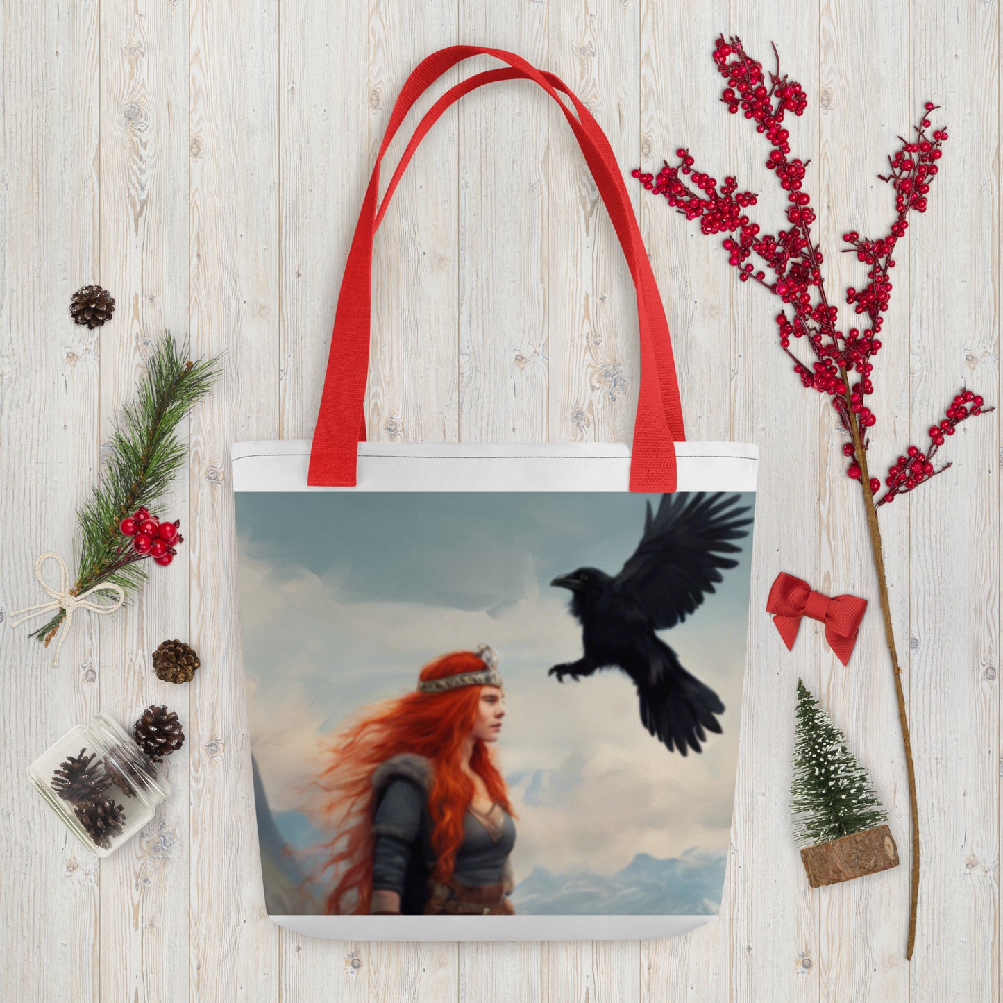 Viking Woman In The Clouds With Raven Tote