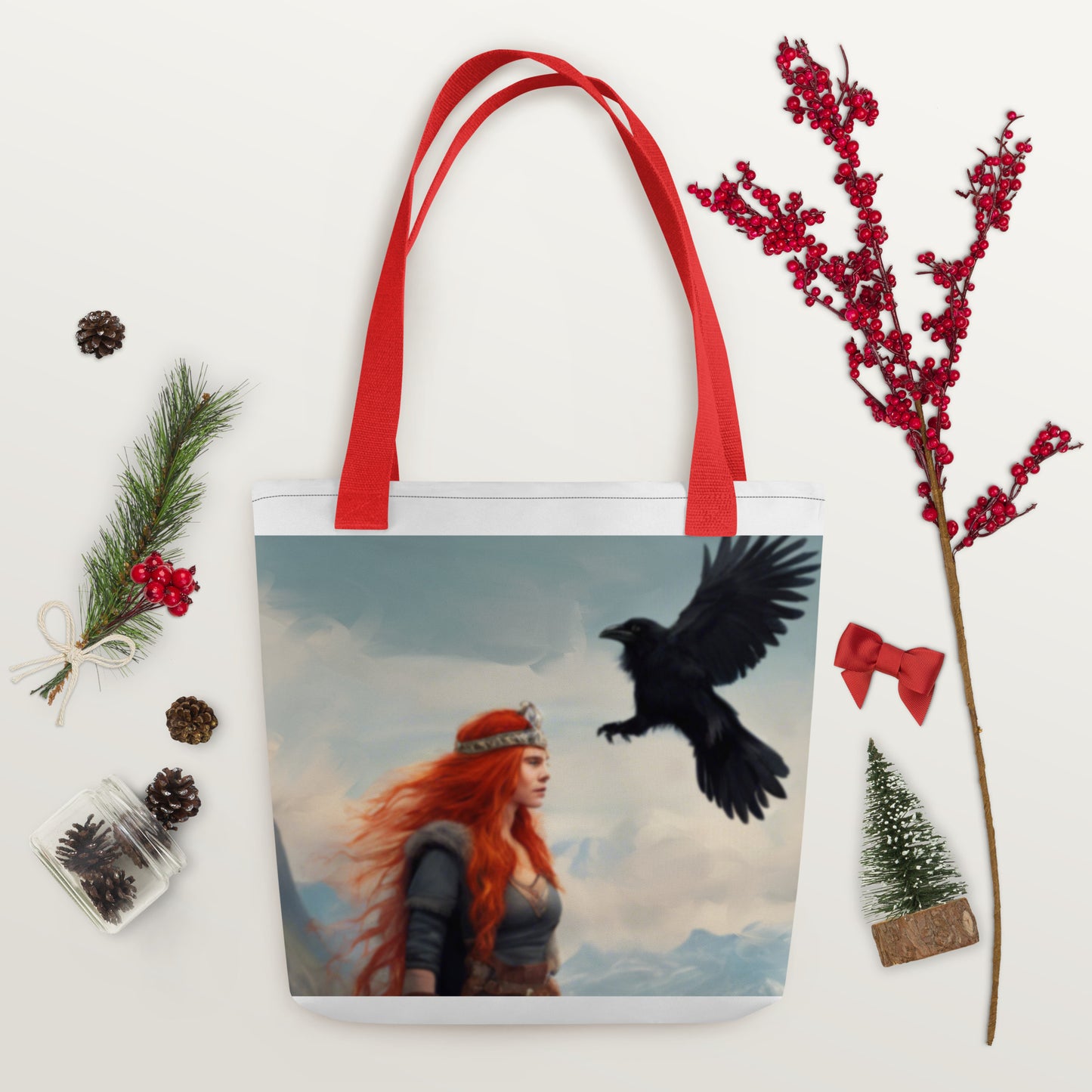 Viking Woman In The Clouds With Raven Tote