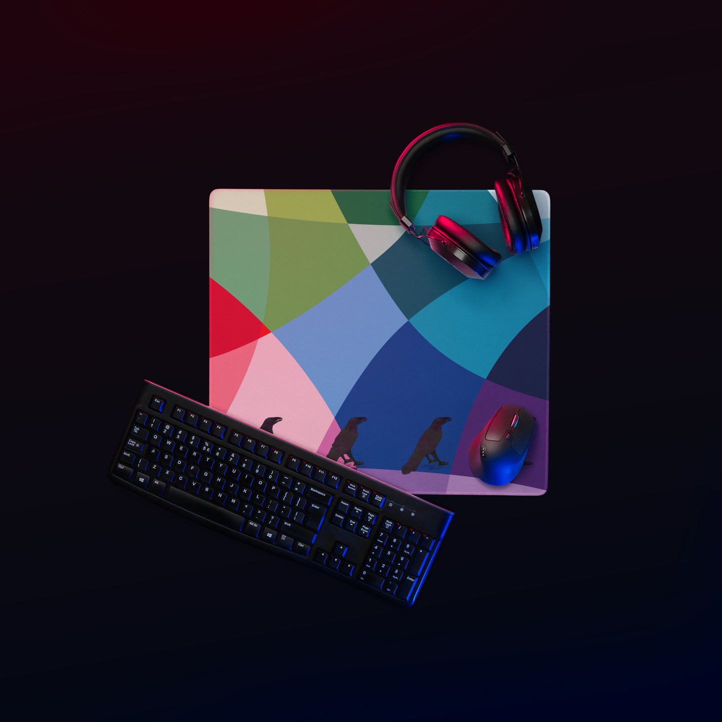 Vibrant Gem Diamond Raven Pattern Gaming Mouse Pad