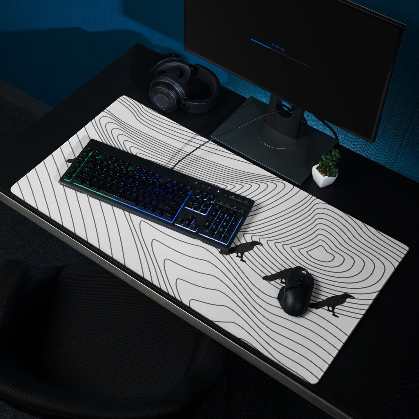 Large Trippy Raven Gaming Mouse Pad 36 x 18