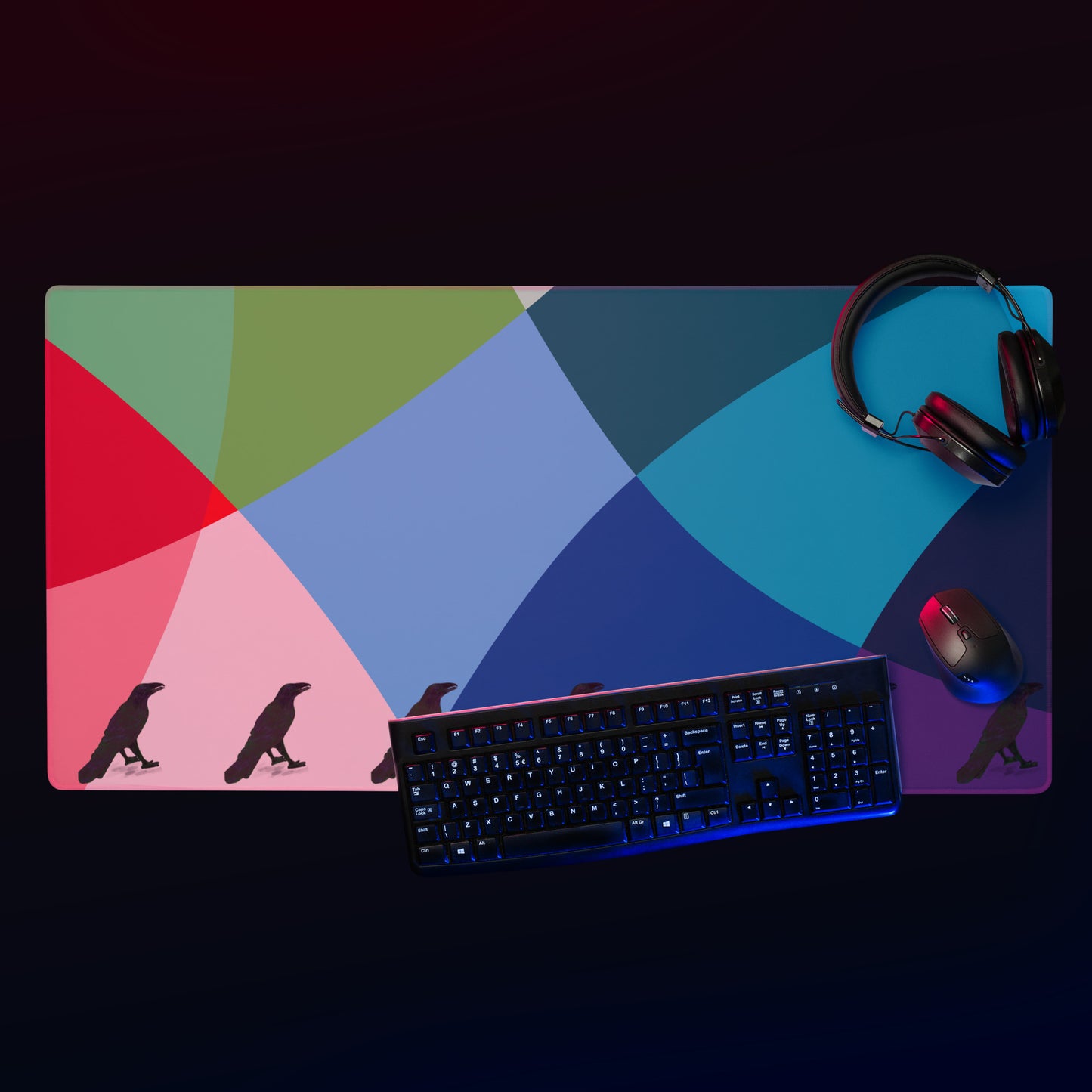 Vibrant Gem Diamond Raven Pattern Gaming Mouse Pad