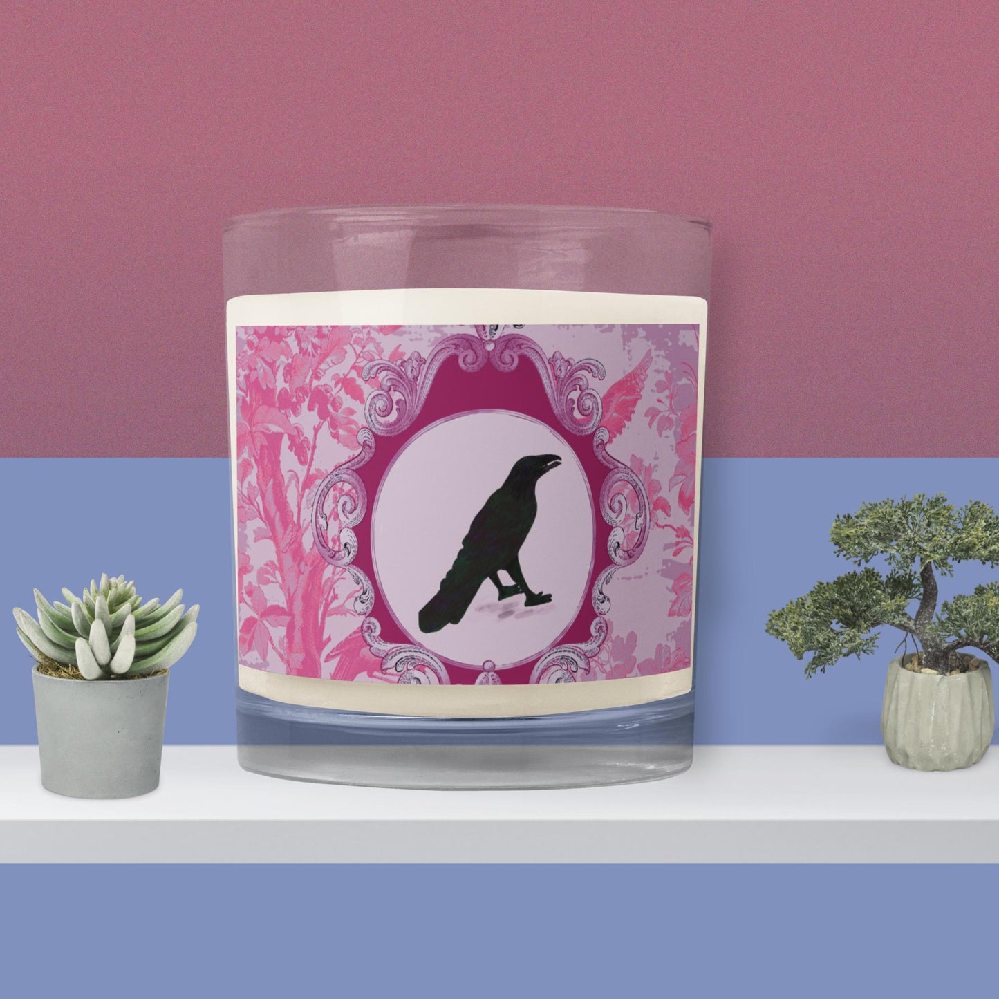 Pink Vintage Raven Glass Jar Soy Wax Candle