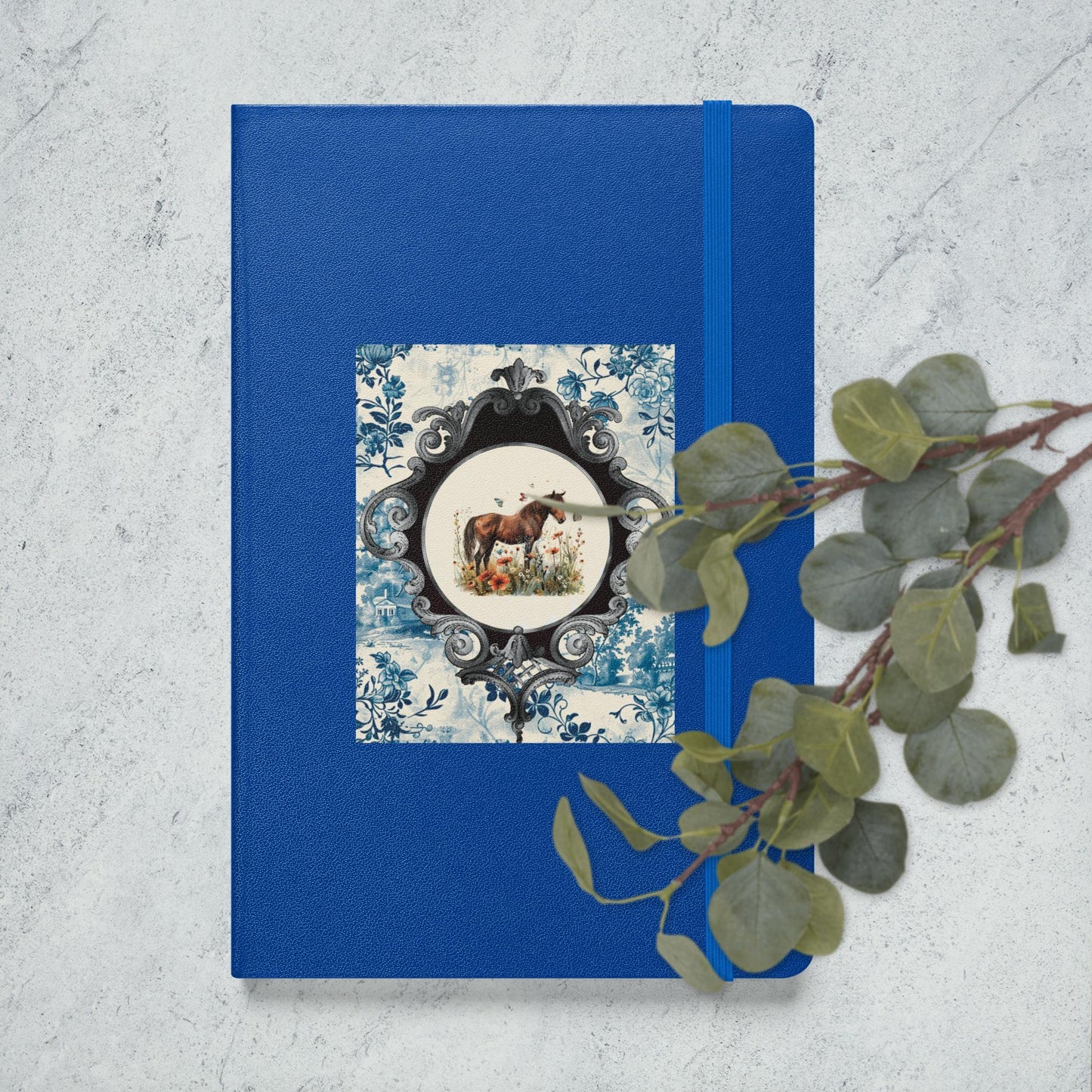 Vintage Blue Horse and Butterflies Hardcover Bound Notebook