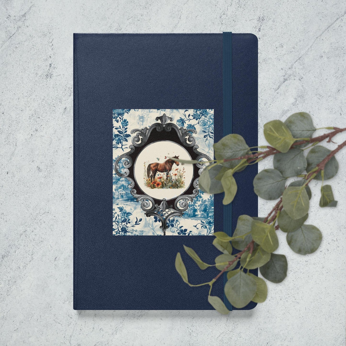 Vintage Blue Horse and Butterflies Hardcover Bound Notebook