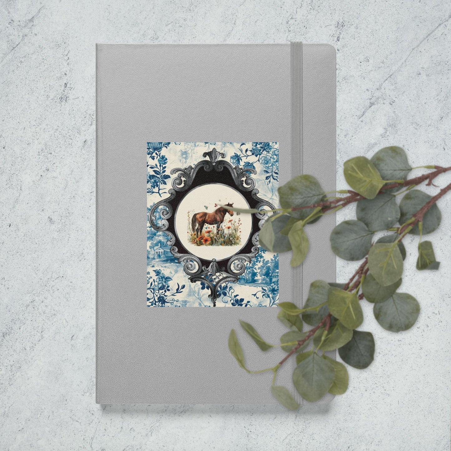 Vintage Blue Horse and Butterflies Hardcover Bound Notebook