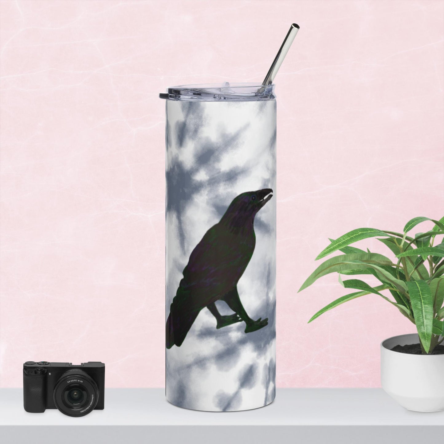 Grey Marbled Raven Stainless Steel Tumbler