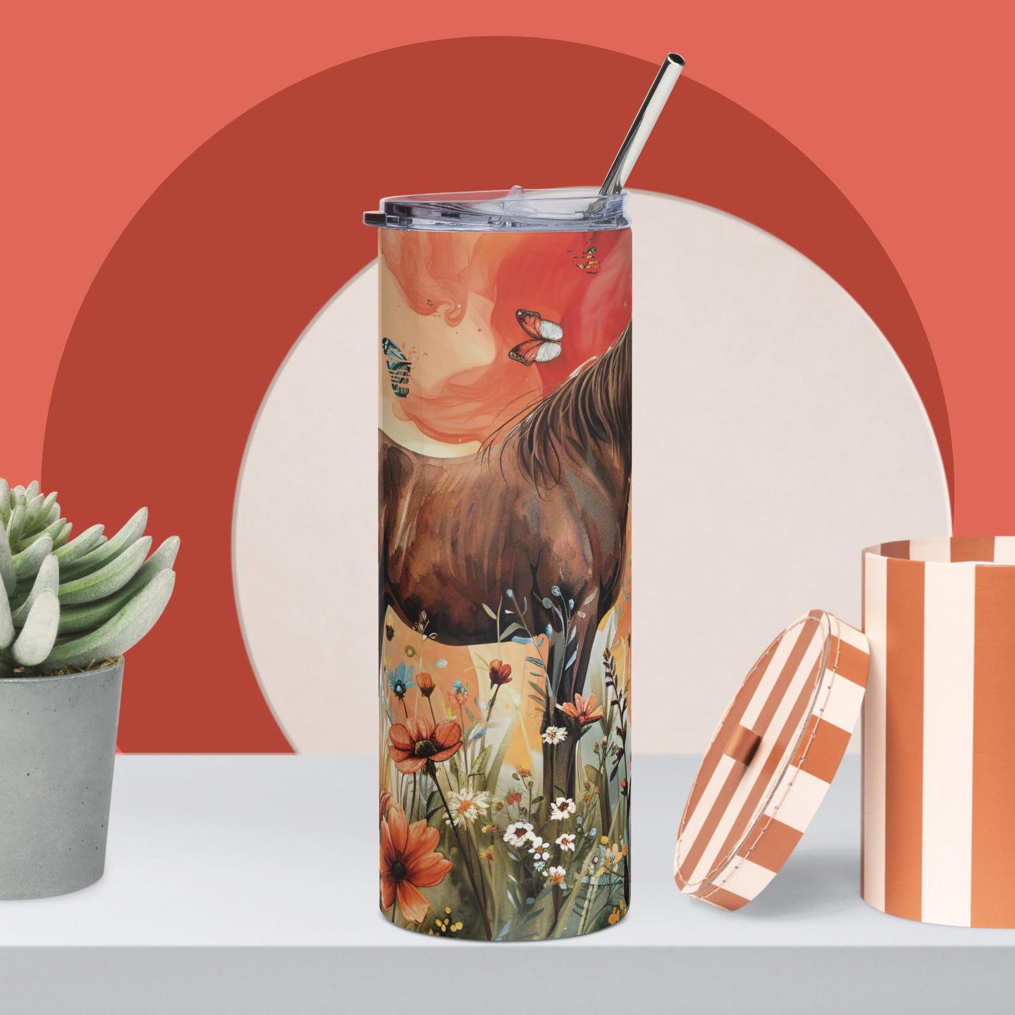 Butterflies And Flowers Pretty Horse Stainless Steel Tumbler