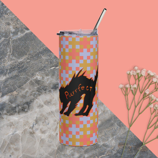 Black Cat Purrfect Cross Colorful Pattern Stainless SteelTumbler