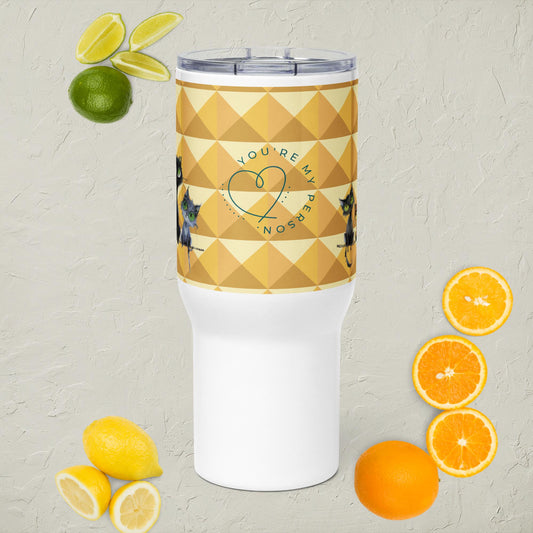 Yellow Whimsical Cat 25 oz Travel Mug With A Handle