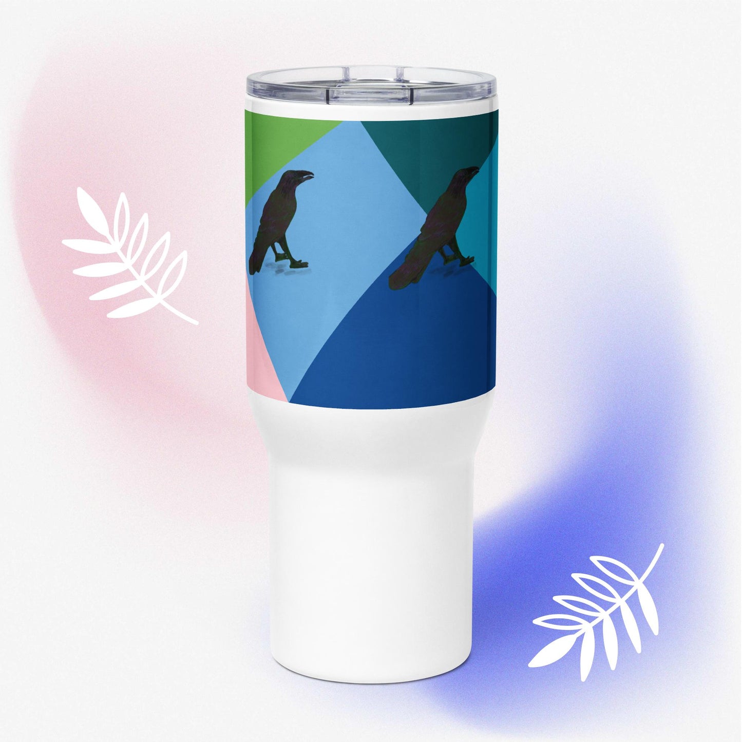 Vibrant Gem Diamond Raven Pattern Travel Tumbler With A Handle