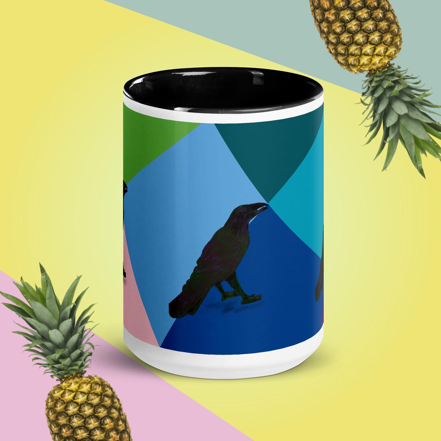 Vibrant Gem Diamond Raven Pattern Mug With Color Inside