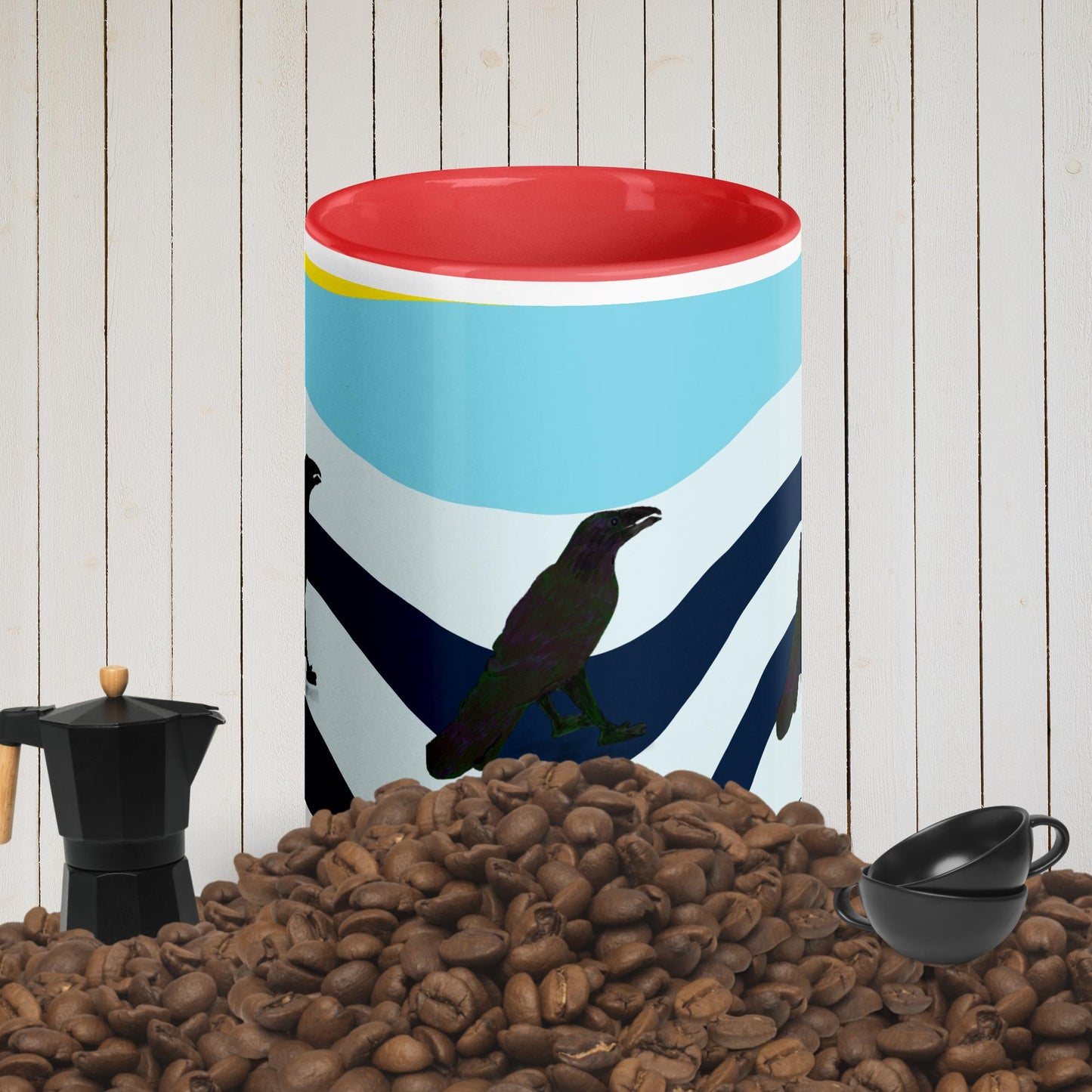 Wavy Raven Mug With Color Inside