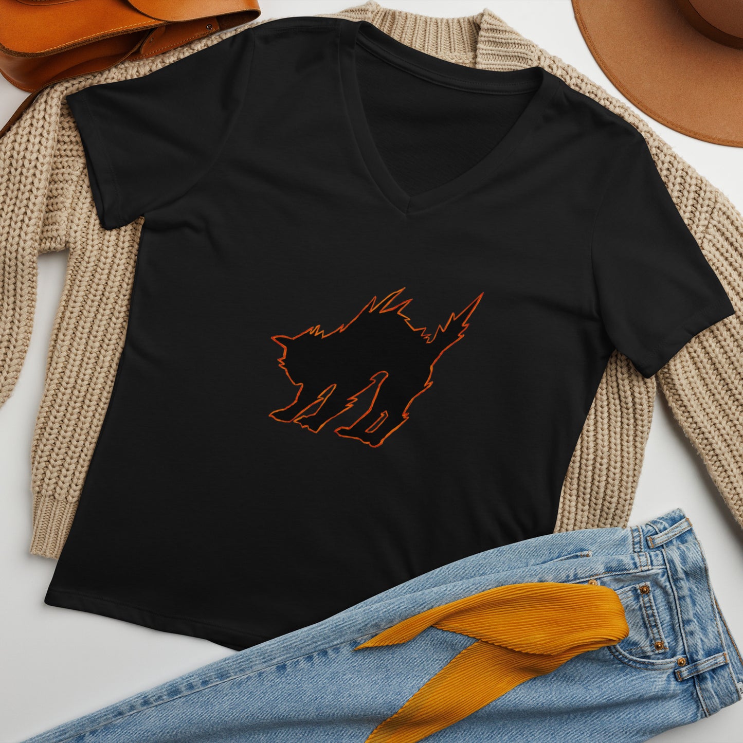 Midnight Cat Women’s Relaxed V-neck T-shirt